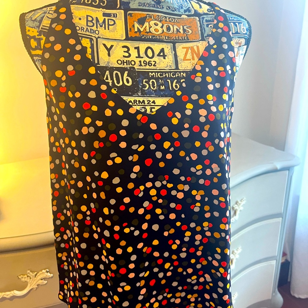 Blue multi colored polka dot tank top